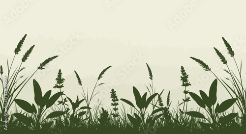 Elegant and serene silhouette illustration of wild grasses and plants in a field