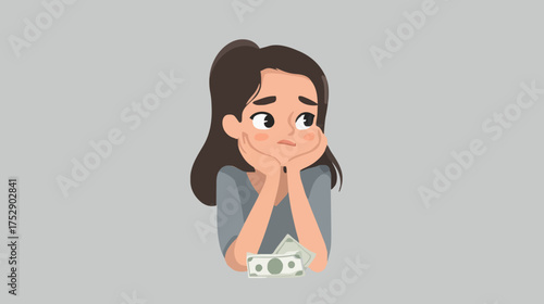 Woman worrying about financial issues with banknotes