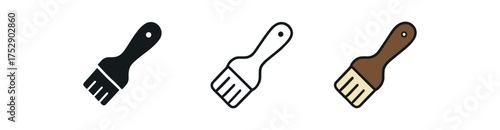 pastry brush icon on white background Black silhouette flat icon outline icon and colored icon style. 1x3 grid. three minimal vector icon style.centered composition clear white space around