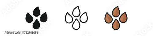 flaxseed icon on white background Black silhouette flat icon outline icon and colored icon style. 1x3 grid. three minimal vector icon style.centered composition clear white space around