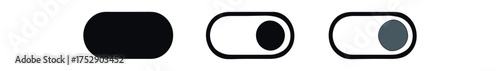 toggle switch icon on white background Black silhouette flat icon outline icon and colored icon style. 1x3 grid. three minimal vector icon style.centered composition clear white space
