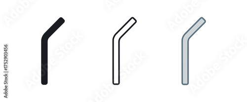 metal straw icon on white background Black silhouette flat icon outline icon and colored icon style. 1x3 grid. three minimal vector icon style.centered composition clear white space around