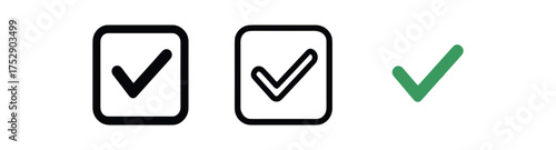checkbox icon on white background Black silhouette flat icon outline icon and colored icon style. 1x3 grid. three minimal vector icon style.centered composition clear white space around
