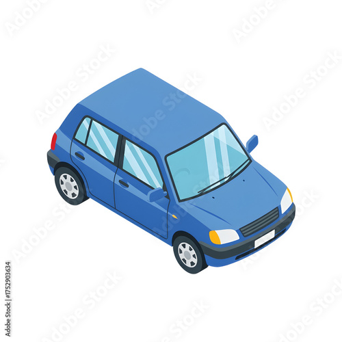 青い車の アイソメトリックイラスト