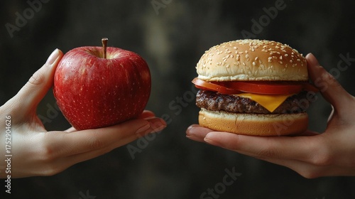 Healthy Choice Versus Unhealthy Choice Apple Versus Burger.