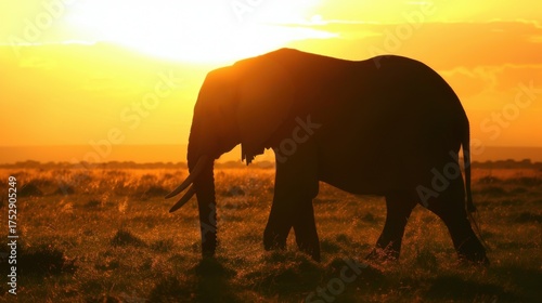 Wild Nature Landscapes: Orange Sunset Skies, Huge African Elephants (Tusks, Trunks) & Wildlife Families on Safari