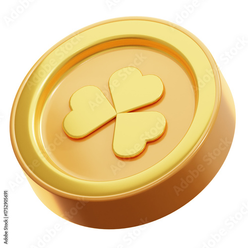 Clover Gold Coin 3D Illustration
