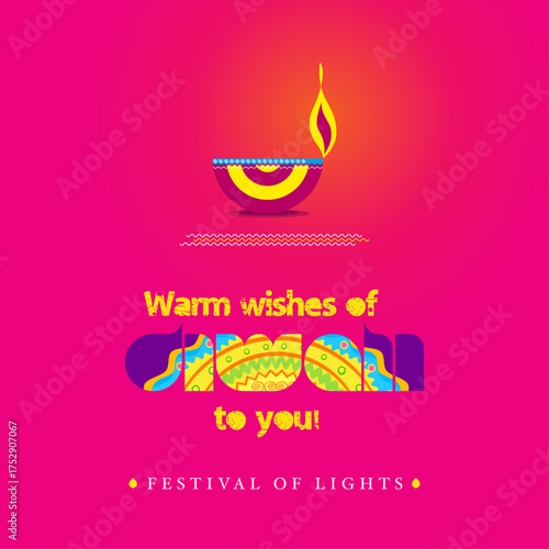 illustration of Typography calligraphy on Happy Diwali Holiday background for light festival of India