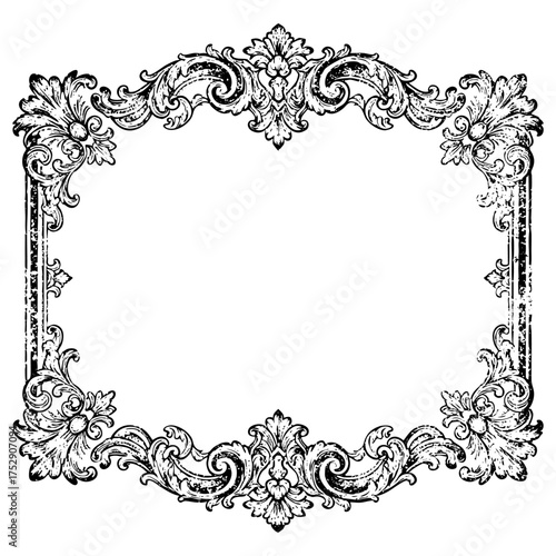 Ornate Square Frame Engraving Vector Illustration