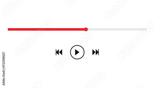audio or video player progress loading bars with time slider, play and pause, rewind and fast forward buttons. Templates of media player playback panel interface. Vector illustration