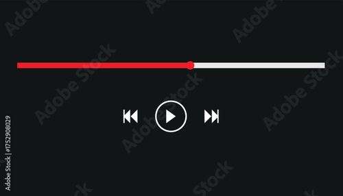 audio or video player progress loading bars with time slider, play and pause, rewind and fast forward buttons. Templates of media player playback panel interface. Vector illustration