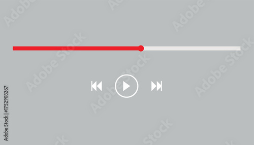 audio or video player progress loading bars with time slider, play and pause, rewind and fast forward buttons. Templates of media player playback panel interface. Vector illustration