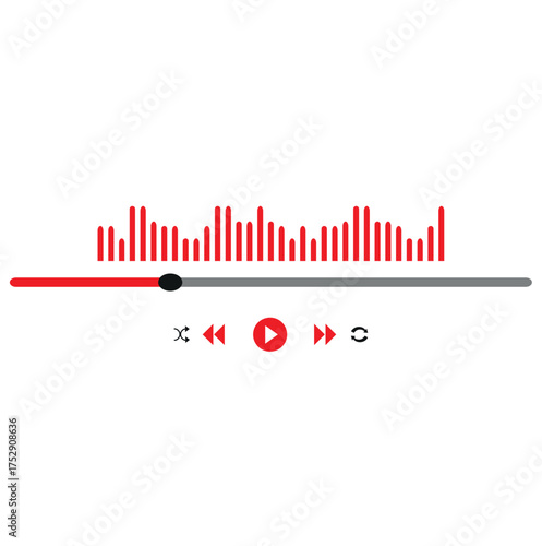 Music or video play bar icon. Audio player for songs or podcast playlist. Play or pause button. Dark theme. Vector illustration	
