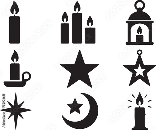 Candles & Stars Silhouette Vector Set