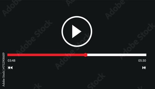 audio or video player progress loading bars with time slider, play and pause, rewind and fast forward buttons. Templates of media player playback panel interface. Vector illustration
