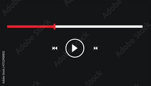 audio or video player progress loading bars with time slider, play and pause, rewind and fast forward buttons. Templates of media player playback panel interface. Vector illustration