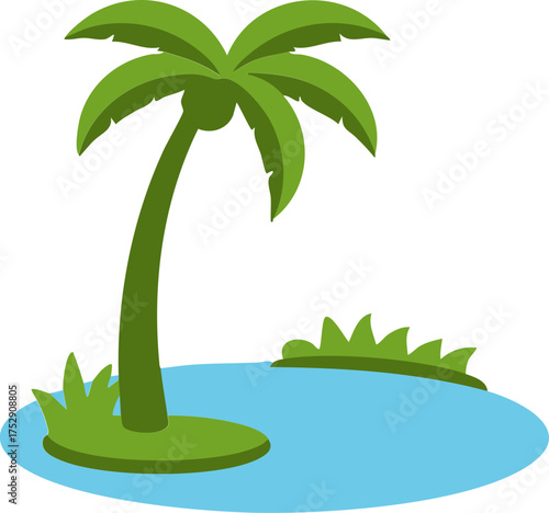 Desert Oasis with Palm Tree Illustration