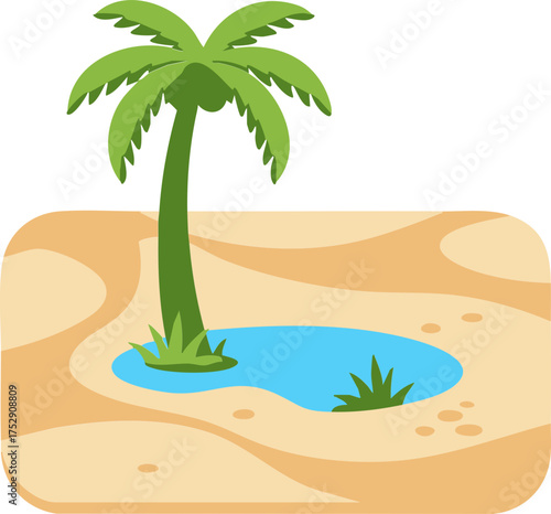Desert Oasis with Palm Tree Illustration