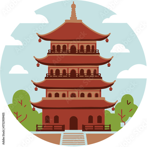 Wallpaper Mural Asian Pagoda Illustration Torontodigital.ca