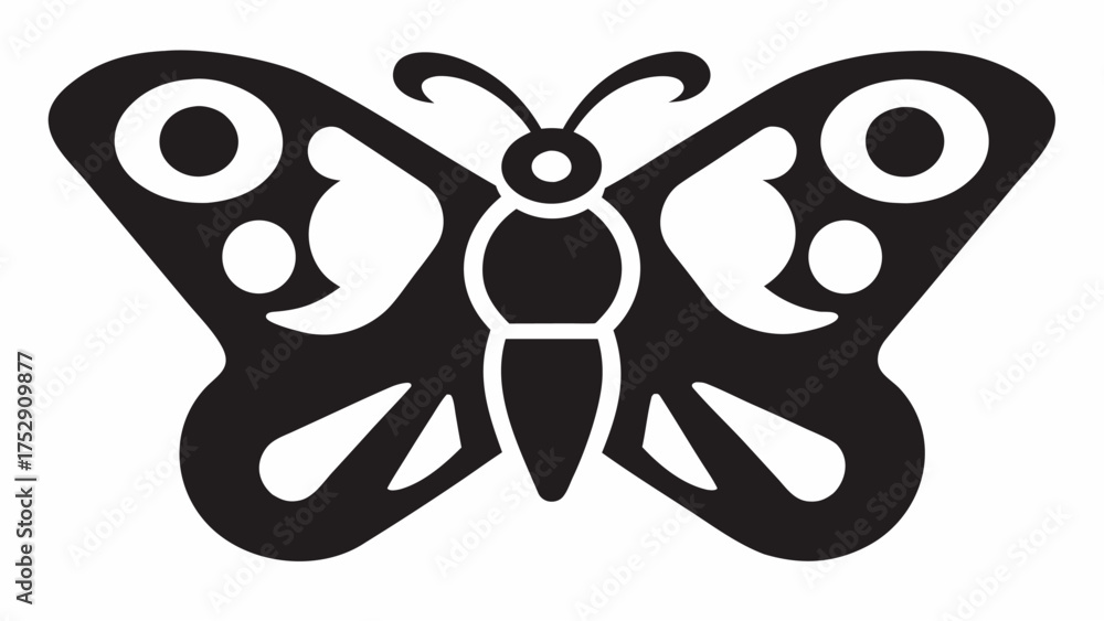 Obraz premium Illustration of a black butterfly with distinct wing patterns and antenna design on a white background