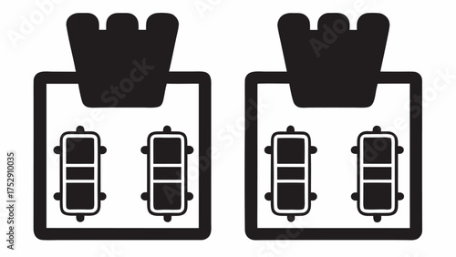 Two black and white images of what appears to be a castle tower with windows and a rectangular base