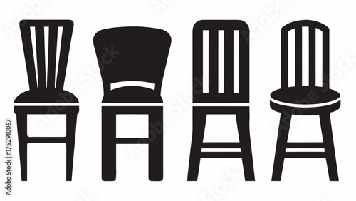 Illustration of four different chair designs in black silhouette on a white background showing furniture