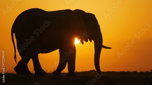 Wild Nature Landscapes: Orange Sunset Skies, Huge African Elephants (Tusks, Trunks) & Wildlife Families on Safari
