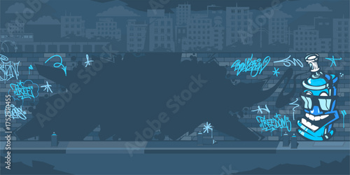 Trendy Contour Of Graffiti Piece On The Brick Wall Blank Template For Your Text Vector Background