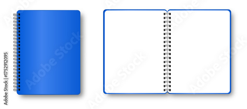 Realistic metal spiral vector blank notebook Blue isolated on white