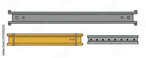 Industrial steel beams and metal profiles for construction and manufacturing