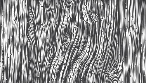  A high-contrast black and white abstract wood grain texture featuring flowing lines, knots, and organic patterns. Suitable for backgrounds, design, and artistic stock imagery