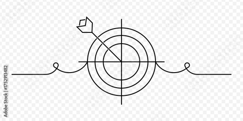 Single line target. Line art style. Continuous one line drawing target with arrow