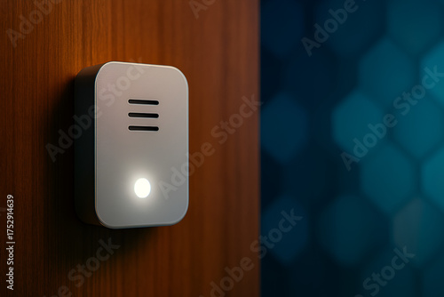 Smart WiFi door/window sensor mounted on wooden panel