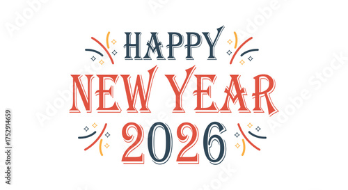 Happy new year 2026 text isolated on white background