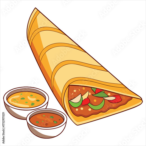 Delicious dosa with sambar and chutney