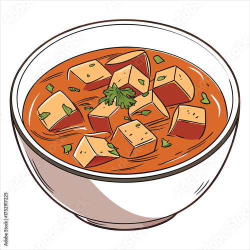 Paneer butter masala in a bowl, vector illustration