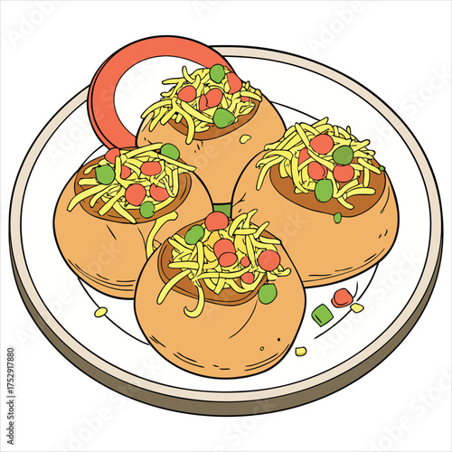 Indian dahi puri snack, served on a plate