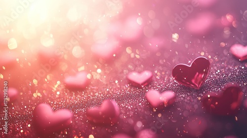 Sparkling Pink Hearts Bokeh Background for Valentines Day Celebration.