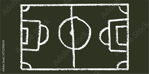 Chalk hand-drawn football field vector. Ideal for sports, team games, and strategy themes. This graphic symbolizes competition, play, and stadium concepts with a unique, sketchy aesthetic.