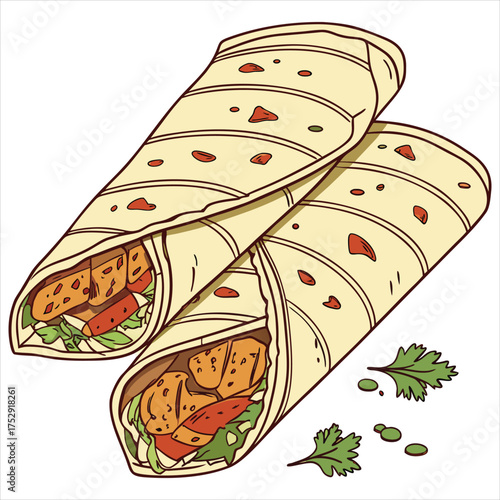 Two chicken shawarma wraps, served with herbs