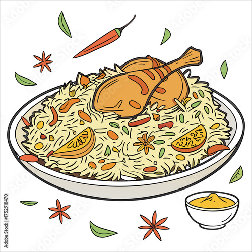 Delicious chicken biryani with spices