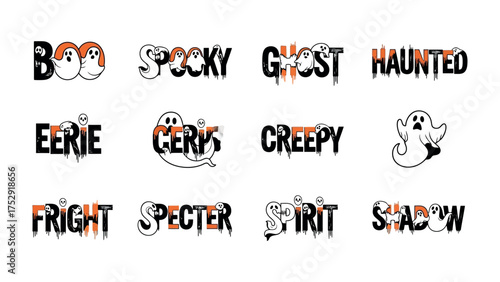 Spooky Halloween Words: A collection of whimsical words and phrases, each playfully illustrating the essence of Halloween spirit and the thrilling chills associated with the season.