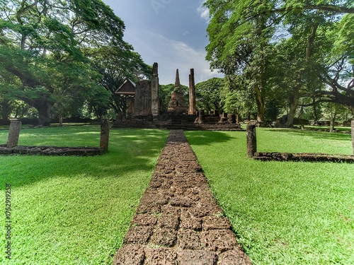A path is made of rocks and grass