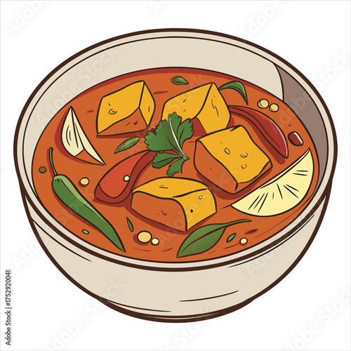 Illustration of paneer butter masala in a bowl