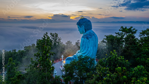 Bild auf Leinwand Morning view at Big Buddha, Wat Phra That Doi Phra Chan (Daibutsu) at  Mae Tha,