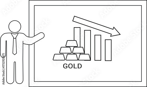 A businessperson presents declining gold prices on a graph