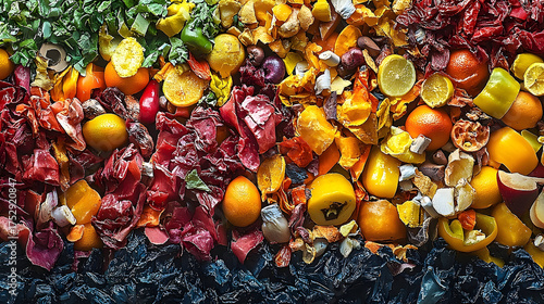 Colorful Composting Pile of Fruit and Vegetable Scraps