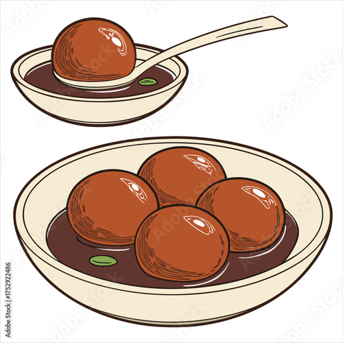 Gulab jamun served in bowls, in vector format