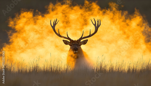 Majestic deer in fiery sunset landscape wildlife photography
