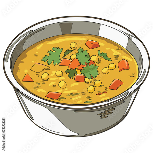 Chana masala with cilantro, vector illustration